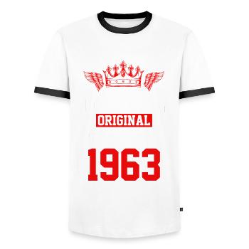 Édition limitée 1963 - T-shirt contrasté Homme - blanc/noir - Devant - AI Model Female 172 light (172cm) & AI Model Male 178 dark (178cm)