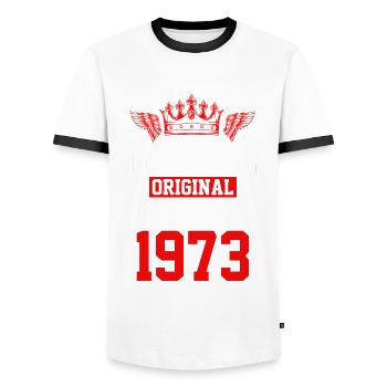 Édition limitée 1973 - T-shirt contrasté Homme - blanc/noir - Devant - AI Model Female 172 light (172cm) & AI Model Male 178 dark (178cm)
