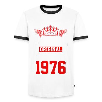 Édition limitée 1976 - T-shirt contrasté Homme - blanc/noir - Devant - AI Model Female 172 light (172cm) & AI Model Male 178 dark (178cm)