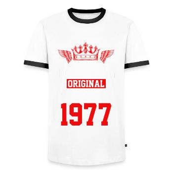 1977 limited edition - Männer Kontrast-T-Shirt - Weiß/Schwarz - Vorne - AI Model Female 172 light (172cm) & AI Model Male 178 dark (178cm)