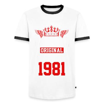 Édition limitée 1981 - T-shirt contrasté Homme - blanc/noir - Devant - AI Model Female 172 light (172cm) & AI Model Male 178 dark (178cm)