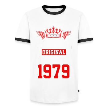 1979 limited edition - Männer Kontrast-T-Shirt - Weiß/Schwarz - Vorne - AI Model Female 172 light (172cm) & AI Model Male 178 dark (178cm)