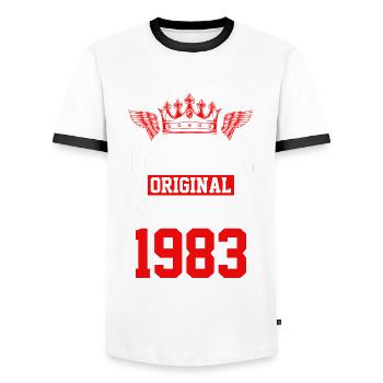 Édition limitée 1983 - T-shirt contrasté Homme - blanc/noir - Devant - AI Model Female 172 light (172cm) & AI Model Male 178 dark (178cm)