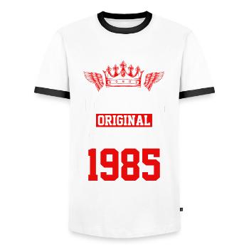 1985 limited edition - Männer Kontrast-T-Shirt - Weiß/Schwarz - Vorne - AI Model Female 172 light (172cm) & AI Model Male 178 dark (178cm)