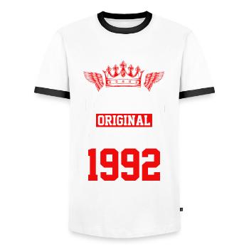 Édition limitée 1992 - T-shirt contrasté Homme - blanc/noir - Devant - AI Model Female 172 light (172cm) & AI Model Male 178 dark (178cm)
