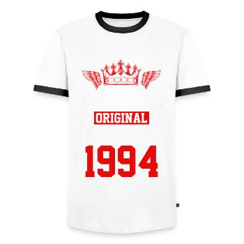 Édition limitée 1994 - T-shirt contrasté Homme - blanc/noir - Devant - AI Model Female 172 light (172cm) & AI Model Male 178 dark (178cm)