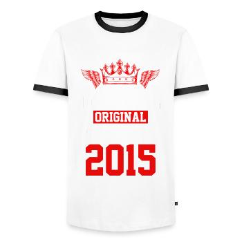 2015 limited edition - Men's Ringer Shirt - white/black - Front - AI Model Female 172 light (172cm) & AI Model Male 178 dark (178cm)