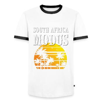 South Africa Modus - Männer Kontrast-T-Shirt - Weiß/Schwarz - Vorne - AI Model Female 172 light (172cm) & AI Model Male 178 dark (178cm)