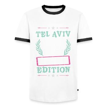 Tel Aviv Édition Limitée - T-shirt contrasté Homme - blanc/noir - Devant - AI Model Female 172 light (172cm) & AI Model Male 178 dark (178cm)