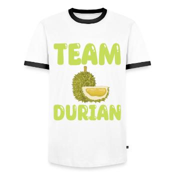 Team Durian - Men's Ringer Shirt - white/black - Front - AI Model Female 172 light (172cm) & AI Model Male 178 dark (178cm)