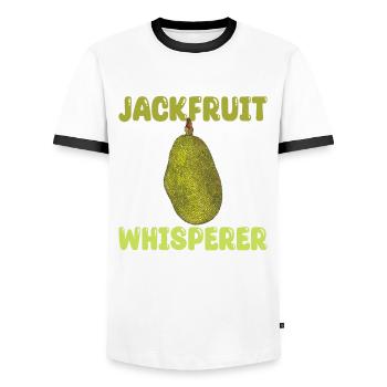 Jackfruit Whisperer - Men's Ringer Shirt - white/black - Front - AI Model Female 172 light (172cm) & AI Model Male 178 dark (178cm)