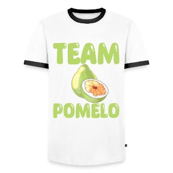 Team Pomelo - Men's Ringer Shirt - white/black - Front - AI Model Female 172 light (172cm) & AI Model Male 178 dark (178cm)