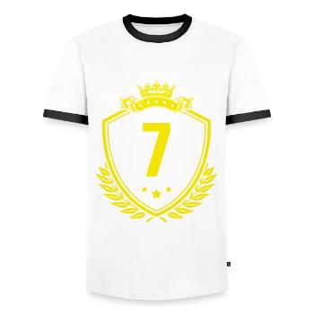 7 Nombre d’armoiries - T-shirt contrasté Homme - blanc/noir - Devant - AI Model Female 172 light (172cm) & AI Model Male 178 dark (178cm)