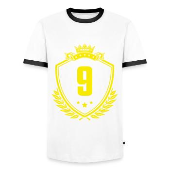 9 Zahl Wappen - Männer Kontrast-T-Shirt - Weiß/Schwarz - Vorne - AI Model Female 172 light (172cm) & AI Model Male 178 dark (178cm)