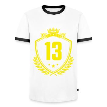 13 Nombre d’armoiries - T-shirt contrasté Homme - blanc/noir - Devant - AI Model Female 172 light (172cm) & AI Model Male 178 dark (178cm)