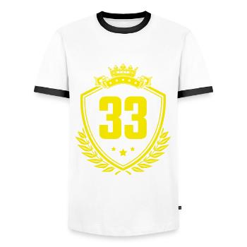 33 Zahl Wappen - Männer Kontrast-T-Shirt - Weiß/Schwarz - Vorne - AI Model Female 172 light (172cm) & AI Model Male 178 dark (178cm)