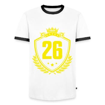 26 Zahl Wappen - Männer Kontrast-T-Shirt - Weiß/Schwarz - Vorne - AI Model Female 172 light (172cm) & AI Model Male 178 dark (178cm)