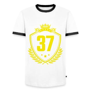 37 Nombre d’armoiries - T-shirt contrasté Homme - blanc/noir - Devant - AI Model Female 172 light (172cm) & AI Model Male 178 dark (178cm)