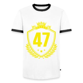 47 Nombre d’armoiries - T-shirt contrasté Homme - blanc/noir - Devant - AI Model Female 172 light (172cm) & AI Model Male 178 dark (178cm)