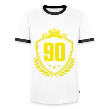 90 Zahl Wappen - Männer Kontrast-T-Shirt - Weiß/Schwarz - Vorne - AI Model Female 172 light (172cm) & AI Model Male 178 dark (178cm)