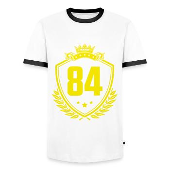 84 Nombre d’armoiries - T-shirt contrasté Homme - blanc/noir - Devant - AI Model Female 172 light (172cm) & AI Model Male 178 dark (178cm)