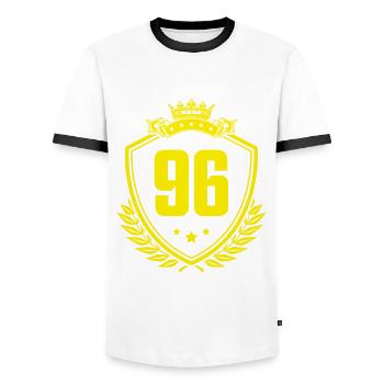 96 Nombre d’armoiries - T-shirt contrasté Homme - blanc/noir - Devant - AI Model Female 172 light (172cm) & AI Model Male 178 dark (178cm)