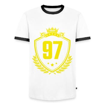 97 Nombre d’armoiries - T-shirt contrasté Homme - blanc/noir - Devant - AI Model Female 172 light (172cm) & AI Model Male 178 dark (178cm)