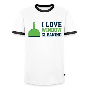 I love window cleaning - Men's Ringer Shirt - white/black - Front - AI Model Female 172 light (172cm) & AI Model Male 178 dark (178cm)