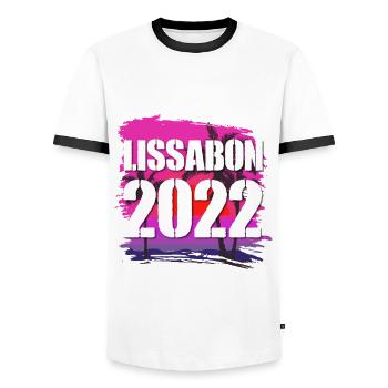 Lissabon 2022 - Männer Kontrast-T-Shirt - Weiß/Schwarz - Vorne - AI Model Female 172 light (172cm) & AI Model Male 178 dark (178cm)