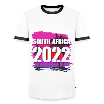 South Africa 2022 - Männer Kontrast-T-Shirt - Weiß/Schwarz - Vorne - AI Model Female 172 light (172cm) & AI Model Male 178 dark (178cm)