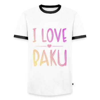 I Love Baku - Men's Ringer Shirt - white/black - Front - AI Model Female 172 light (172cm) & AI Model Male 178 dark (178cm)