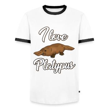 J’adore les ornithorynques - T-shirt contrasté Homme - blanc/noir - Devant - AI Model Female 172 light (172cm) & AI Model Male 178 dark (178cm)