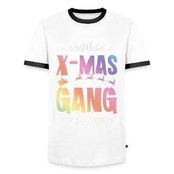 X-mas Gang - Men's Ringer Shirt - white/black - Front - AI Model Female 172 light (172cm) & AI Model Male 178 dark (178cm)