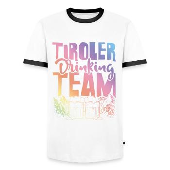 Tyrolean Drinking Team - Men's Ringer Shirt - white/black - Front - AI Model Female 172 light (172cm) & AI Model Male 178 dark (178cm)