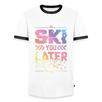 ski skiing - Men's Ringer Shirt - white/black - Front - AI Model Female 172 light (172cm) & AI Model Male 178 dark (178cm)