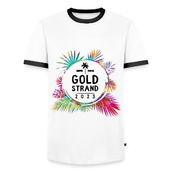 Golden Sands 2023 Colorful - Men's Ringer Shirt - white/black - Front - AI Model Female 172 light (172cm) & AI Model Male 178 dark (178cm)