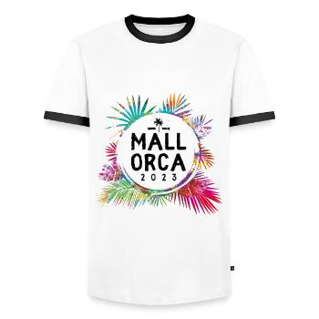 Majorque 2023 coloré - T-shirt contrasté Homme - blanc/noir - Devant - AI Model Female 172 light (172cm) & AI Model Male 178 dark (178cm)