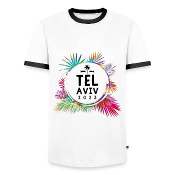 Tel Aviv 2023 coloré - T-shirt contrasté Homme - blanc/noir - Devant - AI Model Female 172 light (172cm) & AI Model Male 178 dark (178cm)