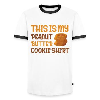 Biscuits au beurre d’arachide doux - T-shirt contrasté Homme - blanc/noir - Devant - AI Model Female 172 light (172cm) & AI Model Male 178 dark (178cm)