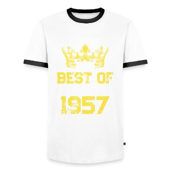 1957 best of birthday - Men's Ringer Shirt - white/black - Front - AI Model Female 172 light (172cm) & AI Model Male 178 dark (178cm)