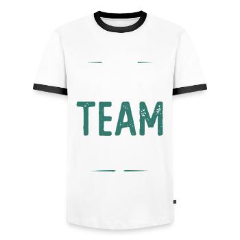 Travel Team - Männer Kontrast-T-Shirt - Weiß/Schwarz - Vorne - AI Model Female 172 light (172cm) & AI Model Male 178 dark (178cm)