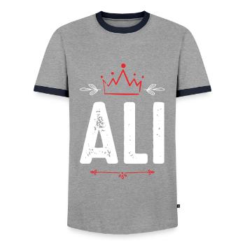 Ali - Men's Ringer Shirt - grey/navy  - Front - AI Model Female 172 light (172cm) & AI Model Male 178 light (178cm)