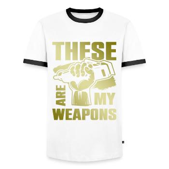 Armes de barbier - T-shirt contrasté Homme - blanc/noir - Devant - AI Model Female 172 light (172cm) & AI Model Male 178 dark (178cm)
