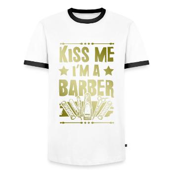 Embrasse-moi Barbier - T-shirt contrasté Homme - blanc/noir - Devant - AI Model Female 172 light (172cm) & AI Model Male 178 dark (178cm)