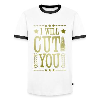Dicton de coiffeur de barbier - T-shirt contrasté Homme - blanc/noir - Devant - AI Model Female 172 light (172cm) & AI Model Male 178 dark (178cm)