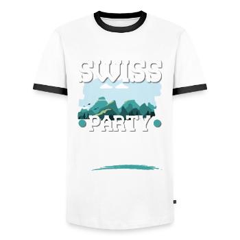 Equipage de fête suisse - T-shirt contrasté Homme - blanc/noir - Devant - AI Model Female 172 light (172cm) & AI Model Male 178 dark (178cm)