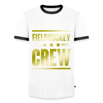 Fieldhockey Crew - Männer Kontrast-T-Shirt - Weiß/Schwarz - Vorne - AI Model Female 172 light (172cm) & AI Model Male 178 dark (178cm)