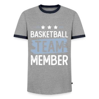 Équipe de basket-ball - T-shirt contrasté Homme - gris/marine  - Devant - AI Model Female 172 light (172cm) & AI Model Male 178 light (178cm)