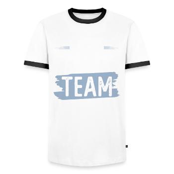 Camping Team - Männer Kontrast-T-Shirt - Weiß/Schwarz - Vorne - AI Model Female 172 light (172cm) & AI Model Male 178 dark (178cm)