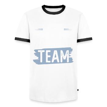 Party Team - Men's Ringer Shirt - white/black - Front - AI Model Female 172 light (172cm) & AI Model Male 178 dark (178cm)